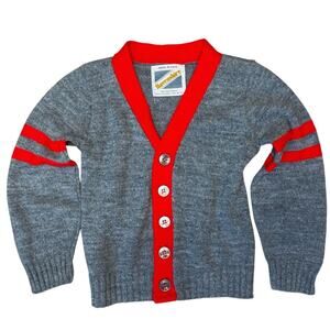 Vintage Havenshire Kid’s Wool Cardigan Sweater Gray Red Striped Size 4/5 Jersey